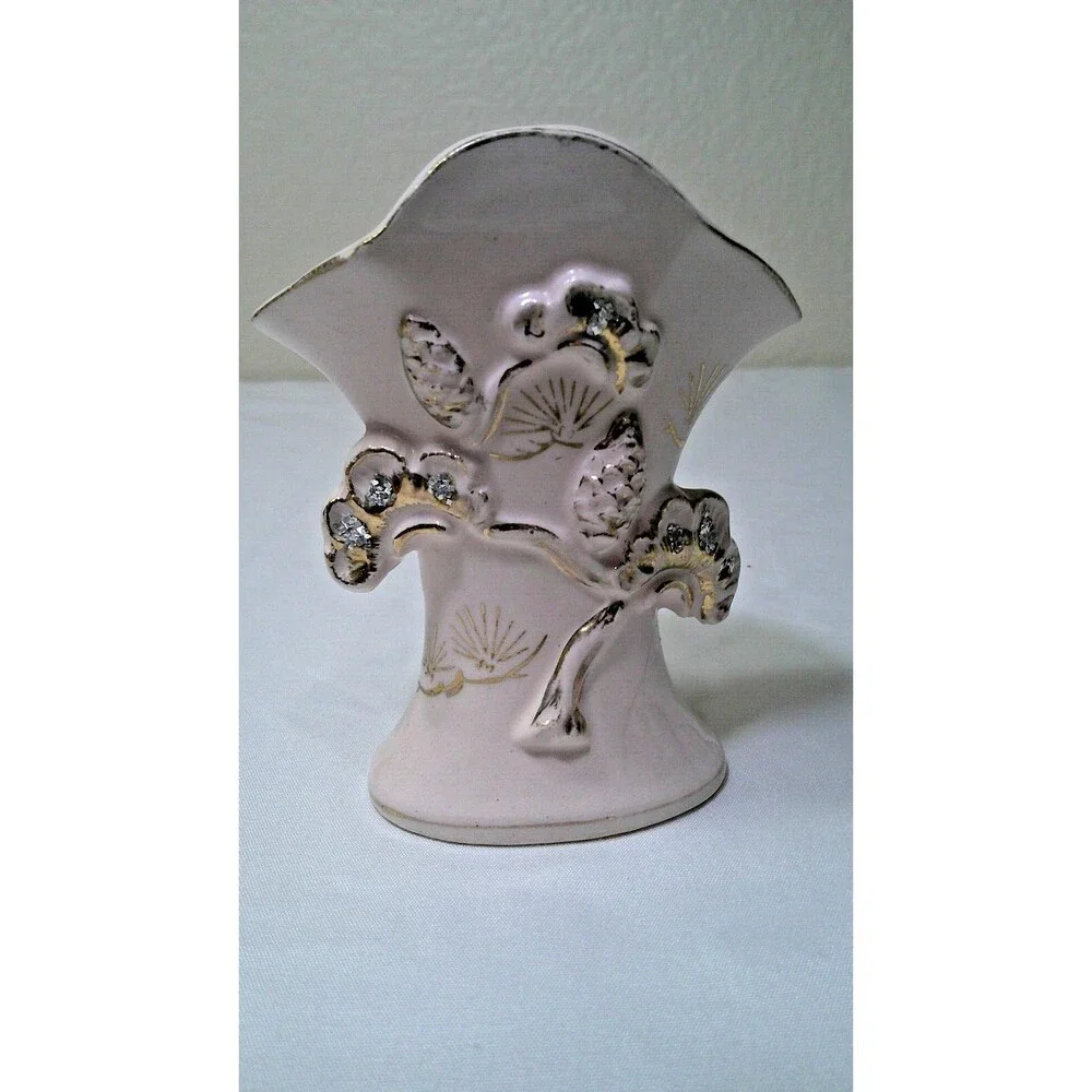 Tilso Vintage Bud Vase Light Pink with Gold Trim N7027 4